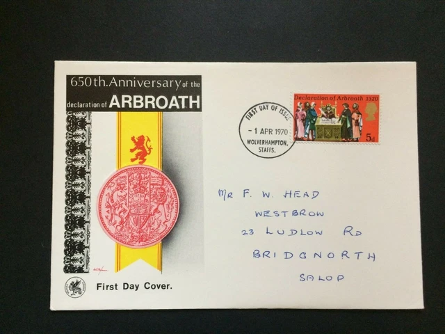 GB-FDC- 650th Anniversary of Arbroath Declaration- 5d Stamp -1st April 1971