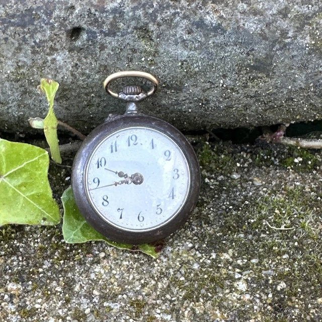Magnifique Montre à Gousset De Col En Acier, Cadran Romantique à Chiffres Romains – Fabrication Française