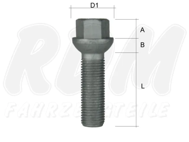 Radschraube Radbolzen M14x1,5 Kugelbund R13 SW17 M14x15 33 35 38 40 43 47 55 60