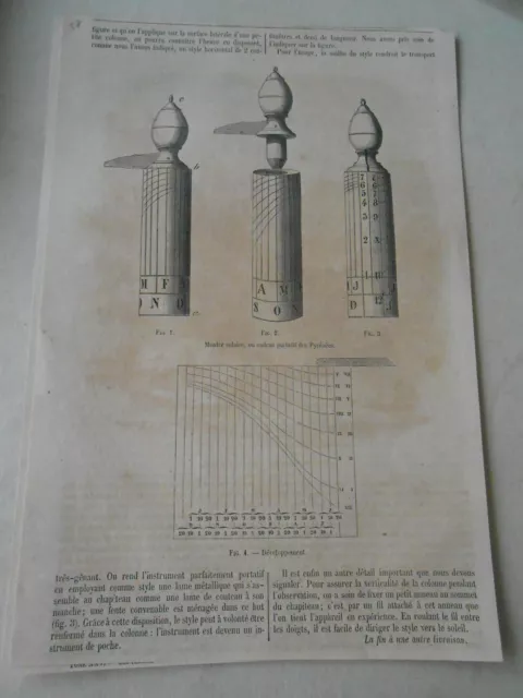 1857  La Montre Solaire  Gravure Article de presse