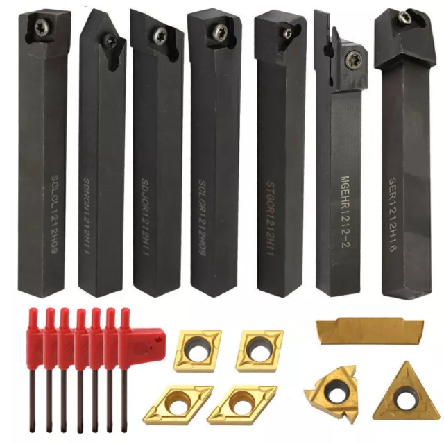 21Pcs Lathe Turning Tools Kit Solid Carbide Inserts Holder Boring Bar + Wrenches