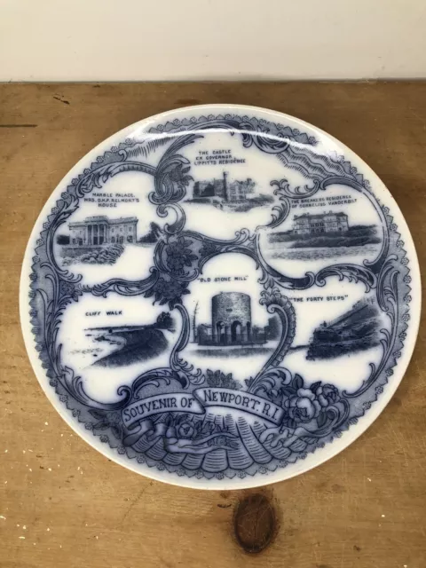 Newport RI Flow Blue Souvenir Plate Frank Beardmore Co Fenton England c1900