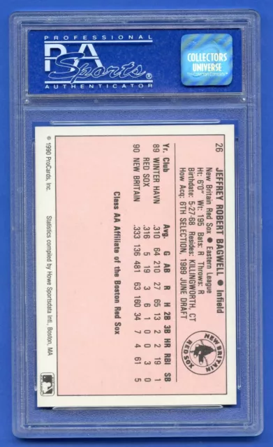 1990 Jeff Bagwell novato de la corte PSA 9 como nuevo Britian Red Sox Astros #26 RZC 2