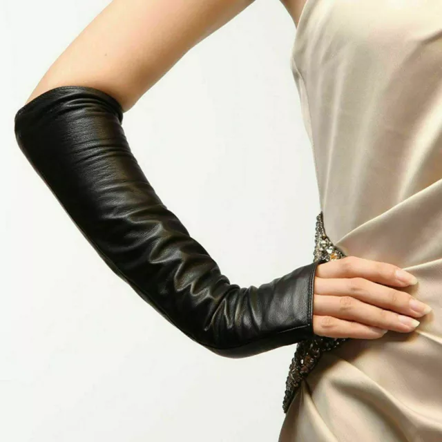 Fingerless Genuine Leather Ladies Long Sleeve Elbow Driving Gloves Women Girls