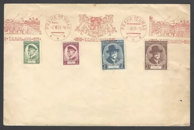Czechoslovakia MASARYK definitives to 5k on philatelic cover red cancellations