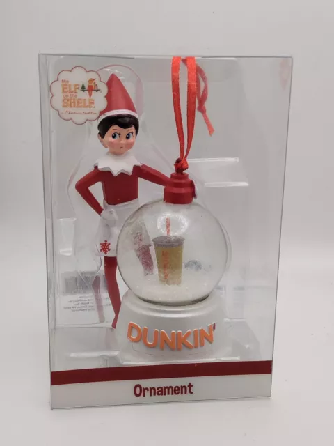 2023 DUNKIN DONUTS Elf On The Shelf Girl Ornament Snow Globe Ice Coffee ...