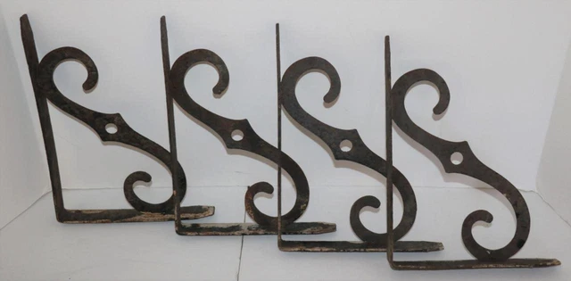 Vintage Cast Iron Shelf Brackets LOT of 4 10" x 7.5" RARE HTF FREE SHIPPING!