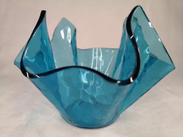 Vintage Chance Glass Handkerchief Vase Turquoise Blue Small Flemish Textured #G