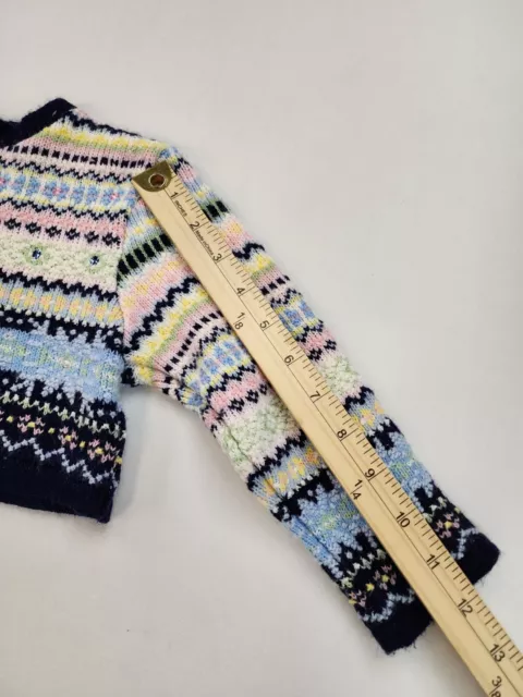 Vintage Girls Knit Sweater Fair Isle Snowflake Rhinestones 2 Toddler Warm Button 3