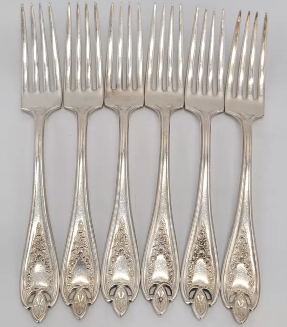 antique 1847 ROGERS SILVERPLATE flatware OLD COLONY 6 DINNER FORKS 7.5" XS Tripl