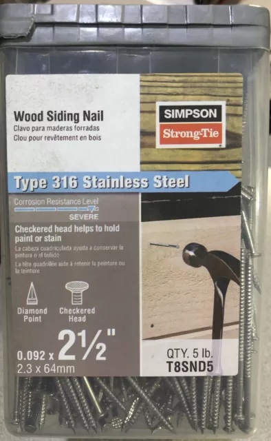 Simpson Strong-Tie T8SND5 8D 2-1/2In 13Ga 316SS Siding Nail 5 LB Box