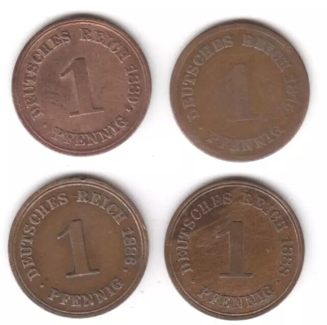 1 Pfennig 1876 A, 1886 A, 1888 A, 1889 A, Deutsches Kaiserreich