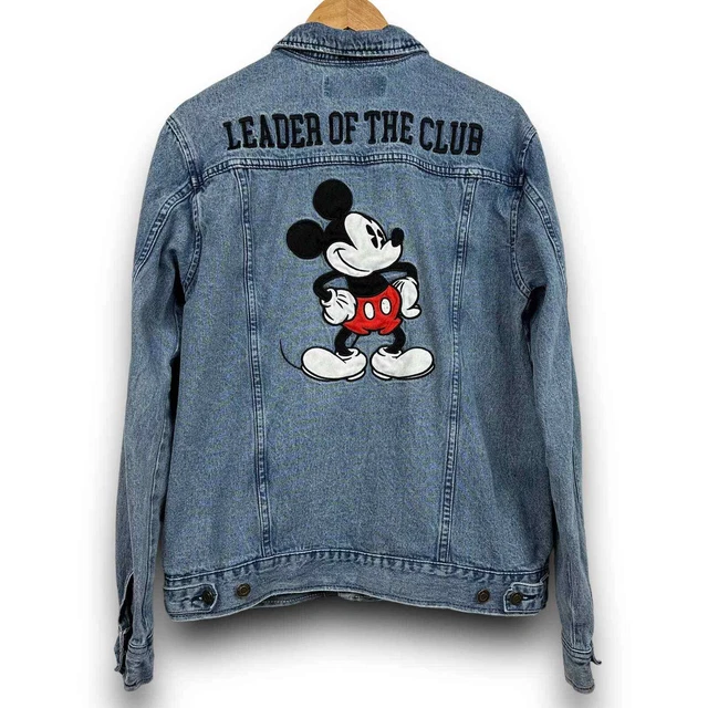 Disney Mickey Mouse Jean Denim Jacket Leader of the Club Embroidered Size XL