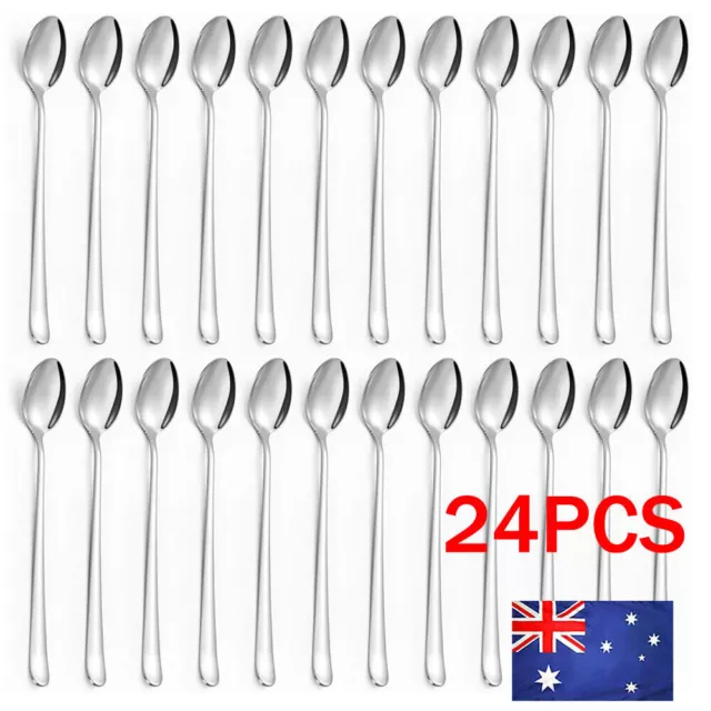 24pcs Long Handled Stainless Steel Coffee Spoon Cold Drink Ice Cream Tea Spoon