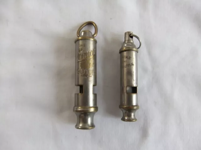 Vintage Emca Boy Scouts  & Acme Guide Whistles Metal & Brass