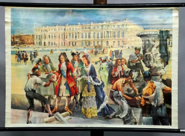 Schulwandkarte französische Geschichte Ludwig XIV.Versailles Rollbild Poster