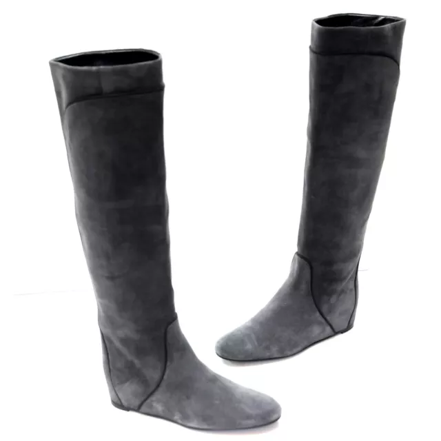 Lanvin Grey Suede Mid Knee Concealed Wedge Boots Size: US 5