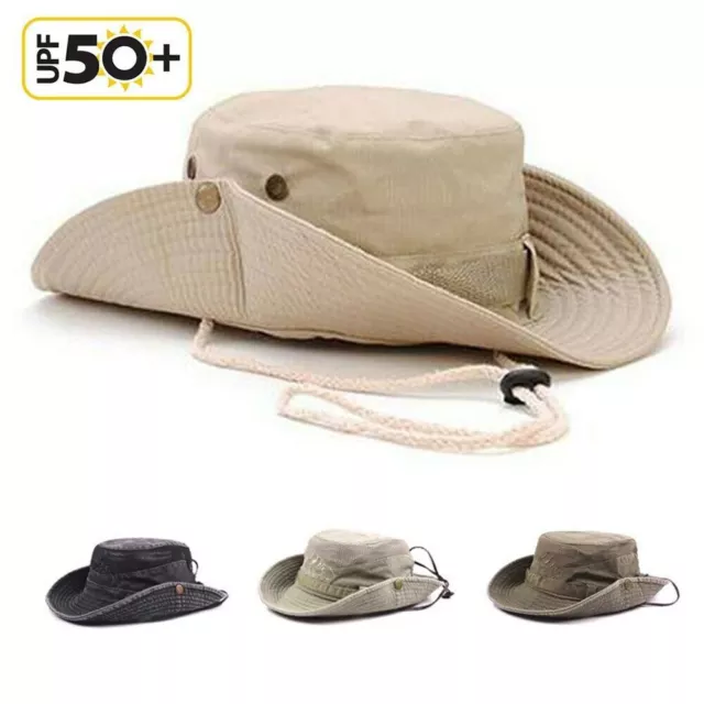 UPF 50+ Sun Hat Bucket Cargo Safari Bush Boonie Summer Fishing Hat Mens Woman's