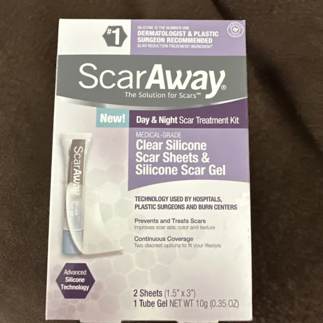 New ScarAway Day & Night Scar Treatment Kit 2 Sheets + 1 Tube Gel 10g!!