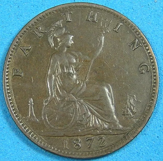 1872 UK Great Britain Farthing Bronze Coin Victoria, KM-747.2