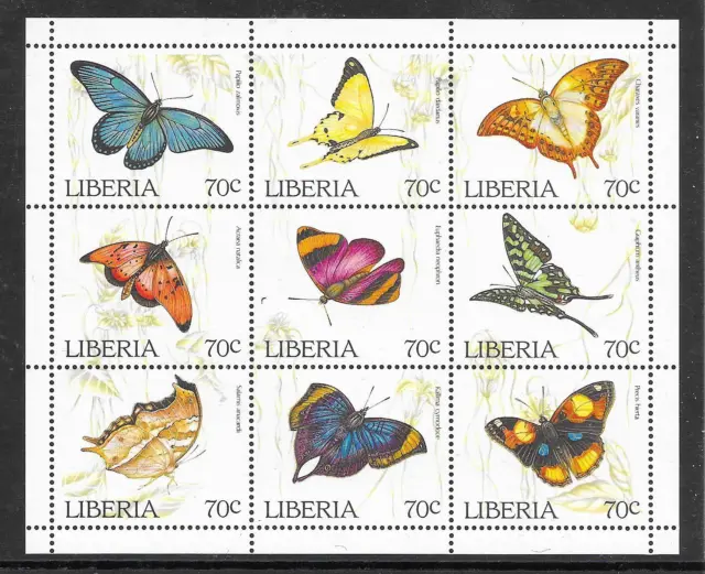 f773 LIBERIA/ Schmetterlinge MiNr 1660/68 ** Zusammendruckbogen