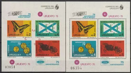 Uruguay aus 1978 ** postfrisch Block 40 URUEXPO ´78 Schmetterlinge Auto Flugzeug