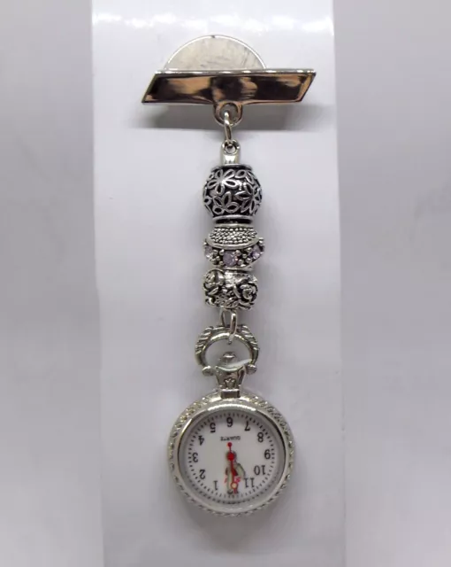 Pretty Silver Beaded Fob Watch for Nurses,Carers, Beauticians and Vets