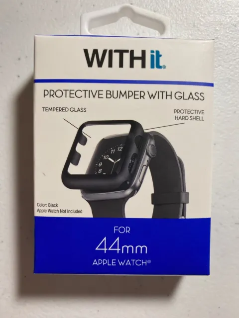 WITH it Protective Bumper w/ Glass for 44 MM Apple Watch BLACK - NEW