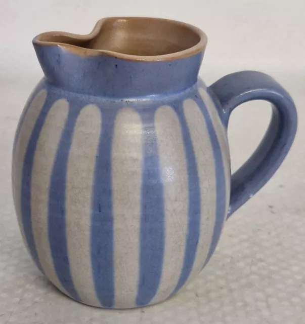 Vintage Prinknash Blue/White Stripe Clay Milk Jug Studio Art Pottery