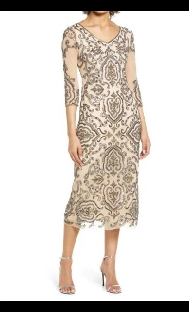 NWT Pisarro Nights Beaded Rose Sheath  Gown 20W