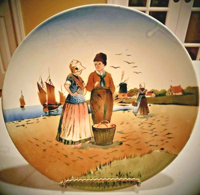 Large Saxony Dutch Scene Wall Plate early 1900s 12 inch round