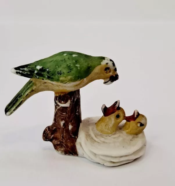 Vintage Antique Bisque Ceramic Mini Figurine Cake Decoration Bird & Chicks