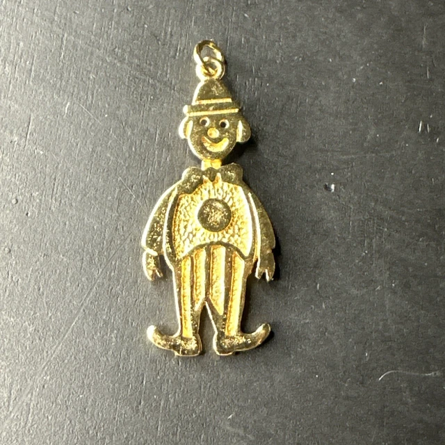 Ancien Pendentif Médaille En Plaqué Or Avec Breloque Clown Et Strass - Occasion