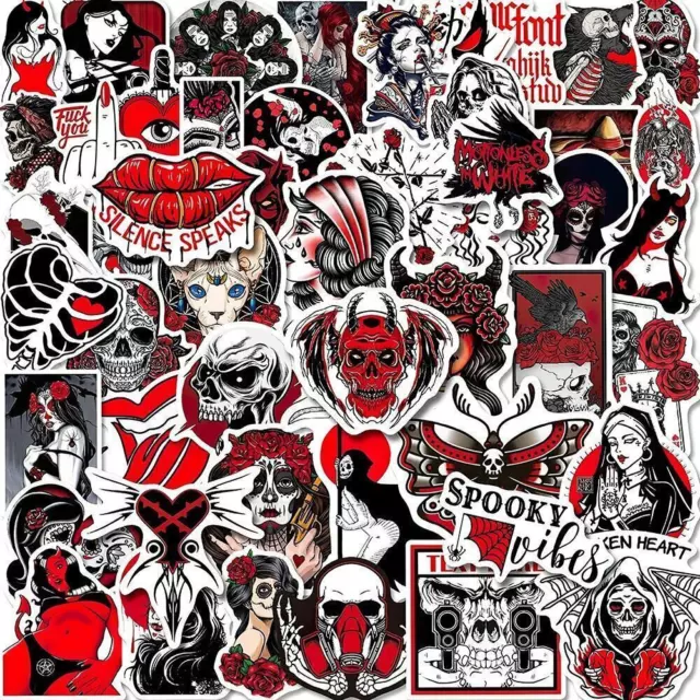 ⭐50 piezas Red Black White Gothic / Devil Style Stickerbomb juego de pegatinas