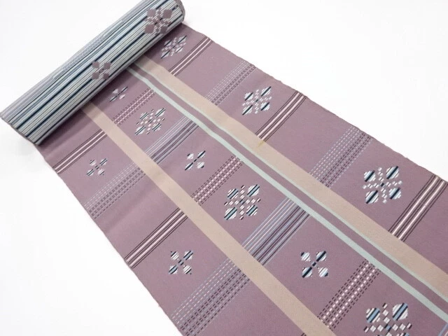 6534285: Japanese Kimono / Antique Bolt For Hassun Obi / Woven Grid & Little Flo