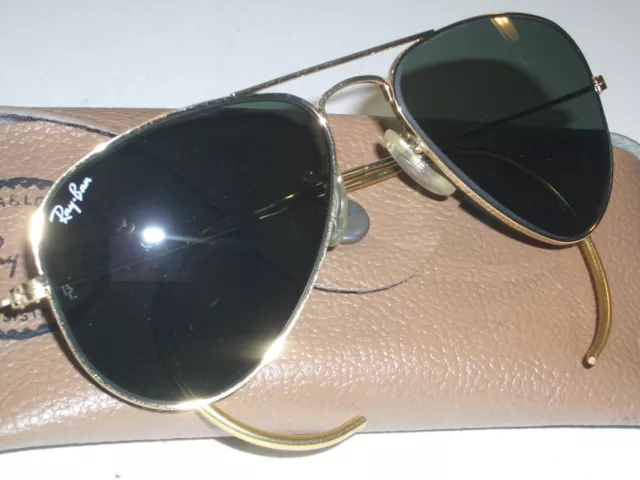 58mm B&L RAY BAN USA MEDIUM G15 GOLD PLATE AVIATOR SUNGLASSES w/CASE MINT/SUPERB 58mm B&L RAY BAN USA MEDIUM G15 GOLD PLATE AVIATOR SUNGLASSES w/CASE MINT/SUPERB