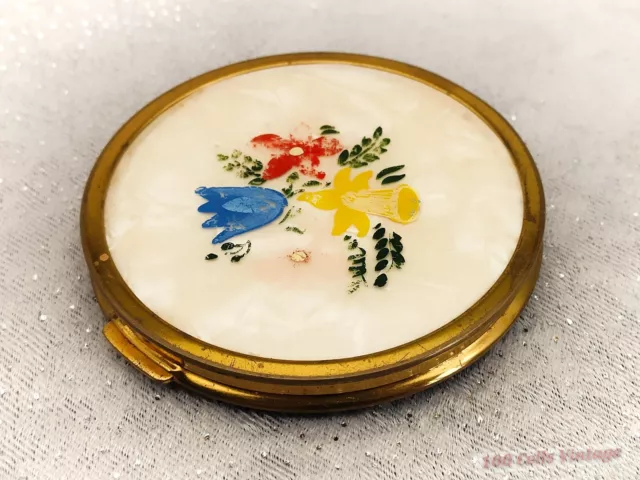 Nice Bright Floral Vintage Ladies Powder Compact -8cm