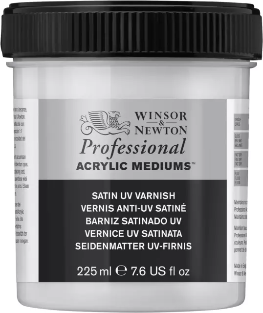 Barniz satinado acrílico Winsor & Newton ACFASV237 WN + UV, transparente, paquete de 225 ml