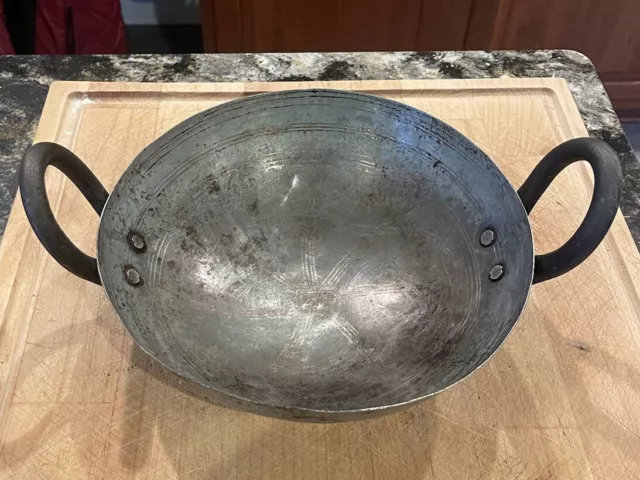 VTG Rustic Iron Kadhai/ Wok, 9.5”, With Hand Hammered Bell Shaped Handles