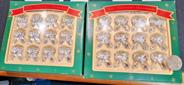LOT of 2 Boxes of 12= 24 Vintage Kurt Adler Silver Bow Miniature Ornaments NEW!