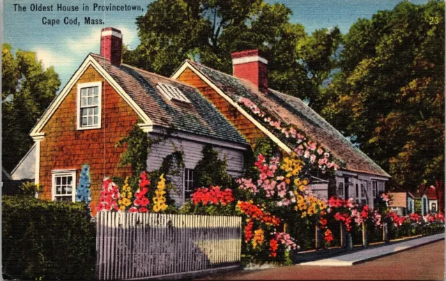 Oldest House Provincetown Cape Cod Massachusetts MA Linen Postcard UNP Tichnor