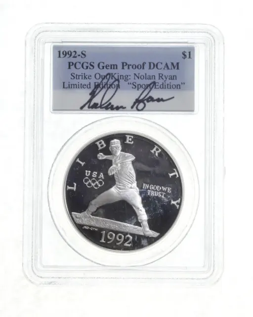 PROOF 1992-S Olympic Baseball Commem Silver Dollar Signed Nolan Ryan PCGS *4623