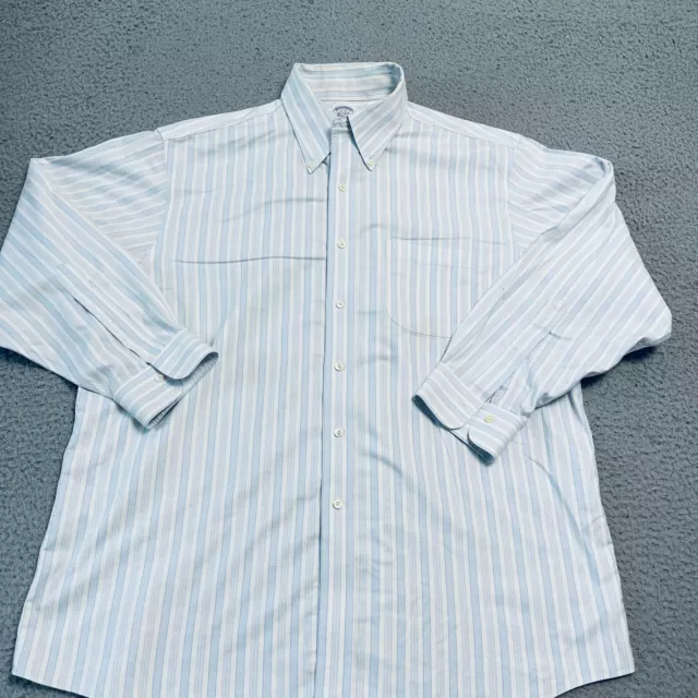 Brooks Brothers Shirt Mens 17 Regent Button Down Light Blue Striped Casual