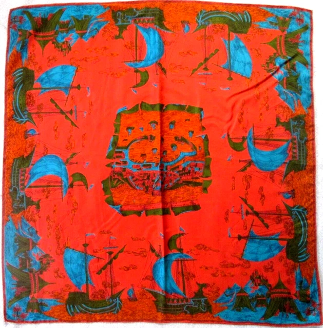 Foulard Carré En Soie 100% Vintage Noir - Dimensions 83x84 Cm, Occasion De Qualité
