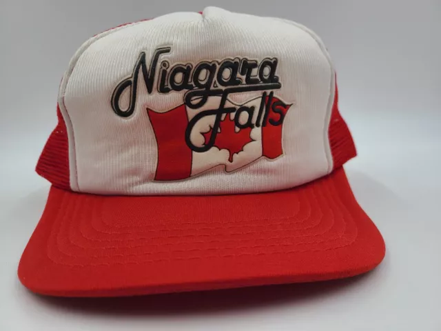 Vintage Niagara Falls Canada Mesh Trucker Snapback (Fits Small) Hat Cap 80s Red 2