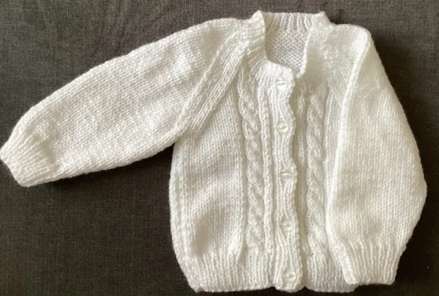 Hand Knitted  White Baby Cardigan 0-3 Months