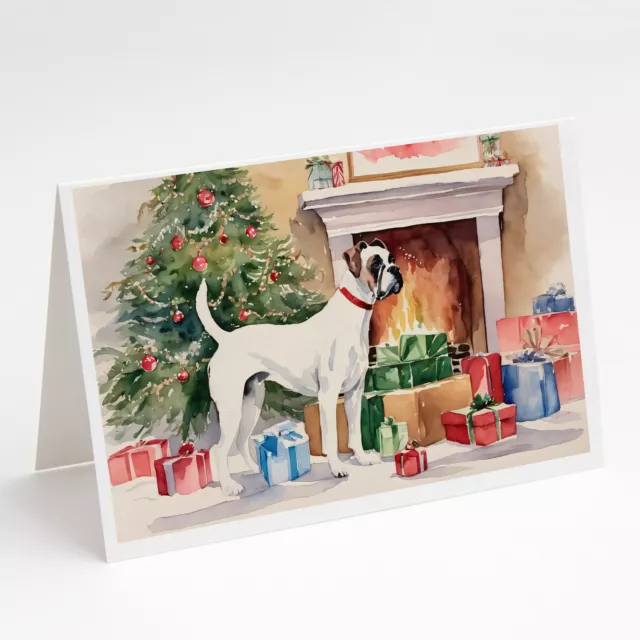 White Boxer Christmas Greeting Cards and Envelopes Pack of 8 DAC1281GCA7P