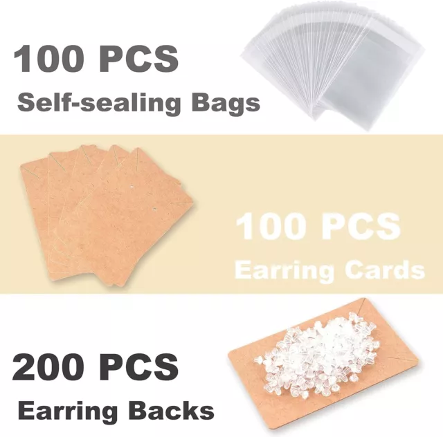 100 Pcs Earring Display Cards with 100 Jewelry Packaging for Earrings Necklace 3