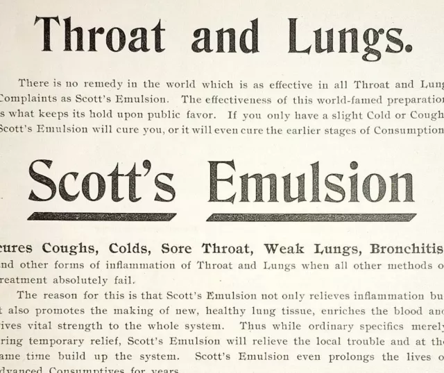 1894 Scott's Emulsion Quack Medicine Victorian Medical Advertisement NYC Salmon