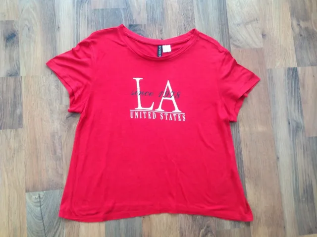 T-shirt rossa ragazza, divisa da H&M, logo LA, taglia S donna